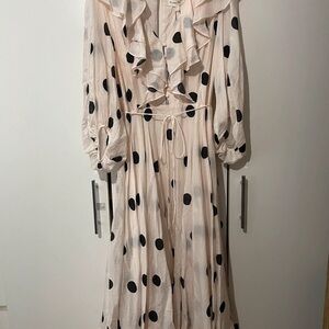 Zara Cream and Black Polka Dot Long Sleeve Dress